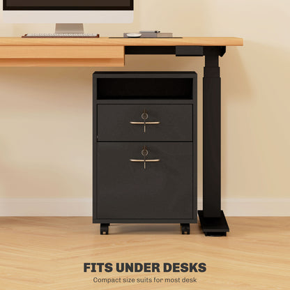 Filing Cabinet, Mobile File Cabinet with 2 Lockable Drawers, Office Home Organiser on Wheels for A4
