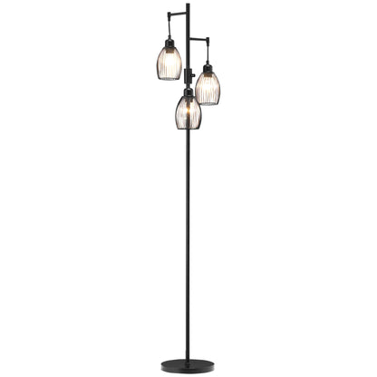3-Light Floor Lamp, 170cm Industrial Dimmable Standing Lamp with Steel Wire Cage Lampshades for Living Room, Bedroom