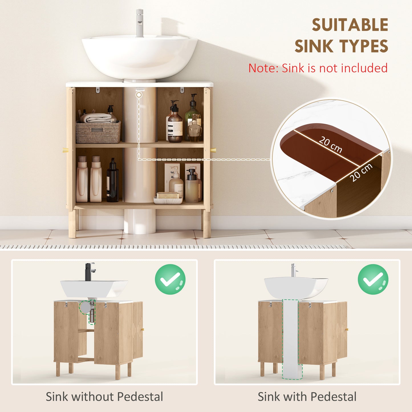 Under Sink Bathroom Cabinet for Basin without or with Pedestal - Oak