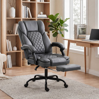 Executive Home Office Chair Reclining Function Footrest Computer Desk Chair High Back, Grey