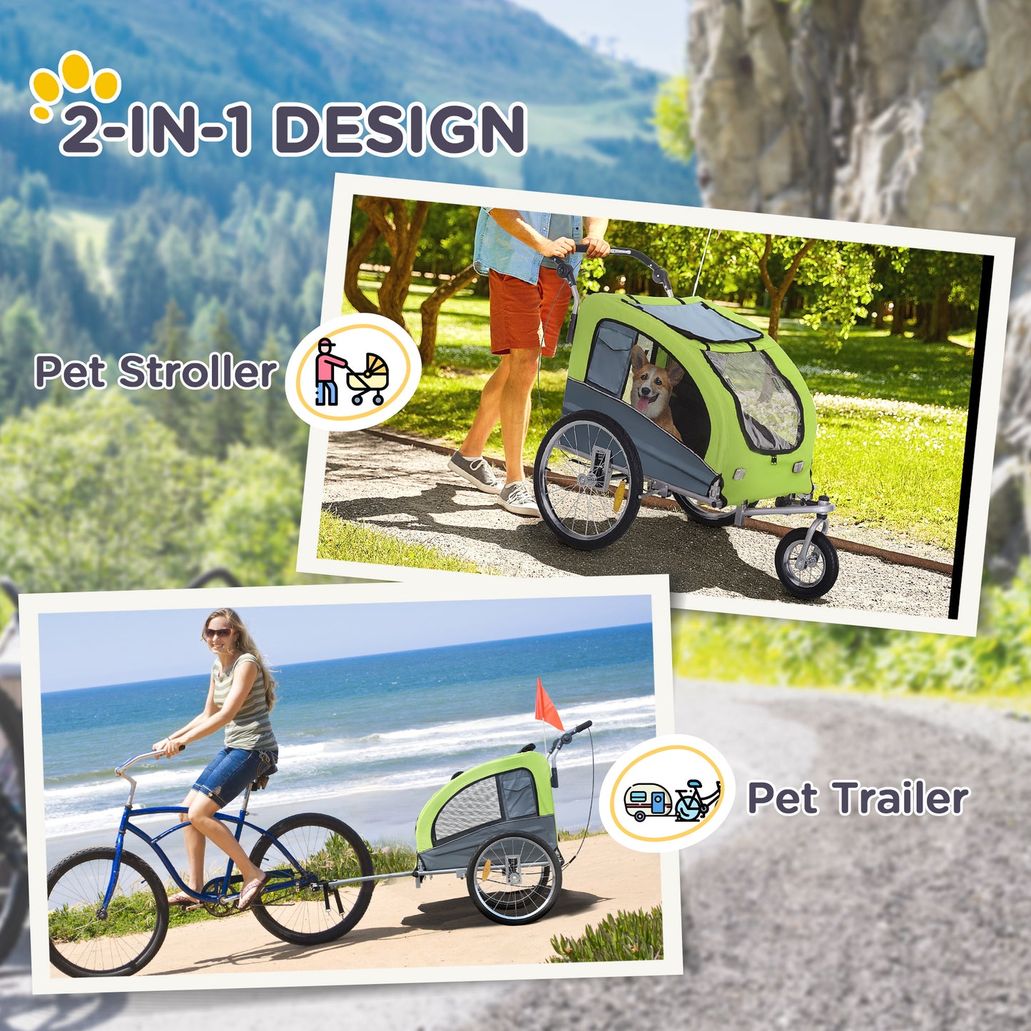 Dog Bike Trailer Pet Stroller Cart Carrier for Bicycle 360° Rotatable