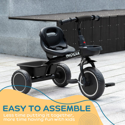 Kids Trike for 2-5 Years with Adjustable Seat, Pedal, Baskets, Black