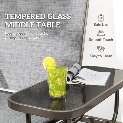 2 Seats Garden Glider Bench, Metal Frame Loveseat with Glass Top Centre Table, Porch Rocking Glider for 2 Person, for Deck
