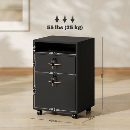 Filing Cabinet, Mobile File Cabinet with 2 Lockable Drawers, Office Home Organiser on Wheels for A4