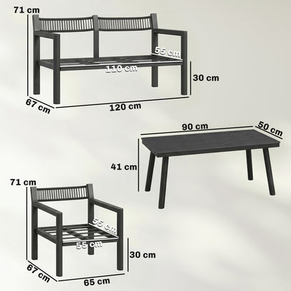 4 Seater Rattan Garden Furniture Set with 2 Armchairs, Loveseat, Coffee Table, Dark Grey