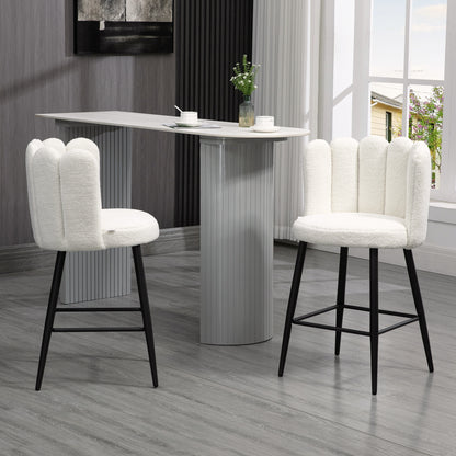 Bar Stools Set of 2, Modern Boucle Upholstered Shell Barstools, Breakfast Bar Chairs with Backrest