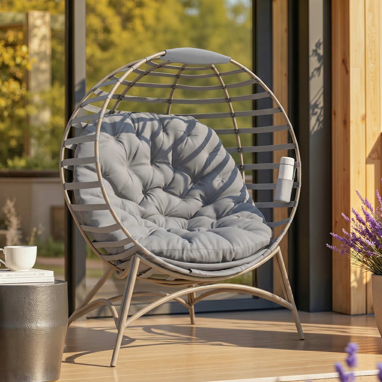 Egg Chair with Cushion & Side Pocket - Light Grey