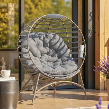 Egg Chair with Cushion & Side Pocket - Light Grey