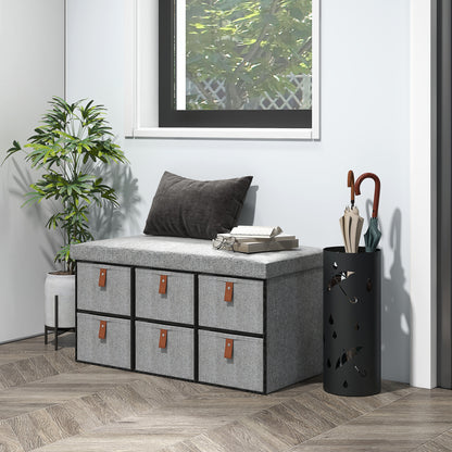 Shoe Bench with Seat, Shoe Storage Bench with Cushion and 6 Fabric Drawers for Entryway, Hallway, Living Room, Bedroom