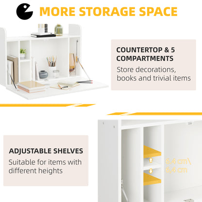 Wall Mounted Table, Drop Leaf Floating Laptop Desk with Space Saving Storage Compartments for Home Office and Study