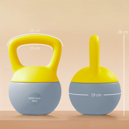 8KG Soft Kettlebell, Kettlebell with Non-Slip Handle for Home Gym, Weight Lifting, Strength Training, Yellow/Grey