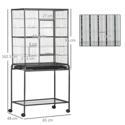 Large Bird Cage Budgie Cage with Stand, Storage Shelf, Wood Perch for Parrot Canary Parakeet Cockatiels, 81 x 48 x 162.5 cm