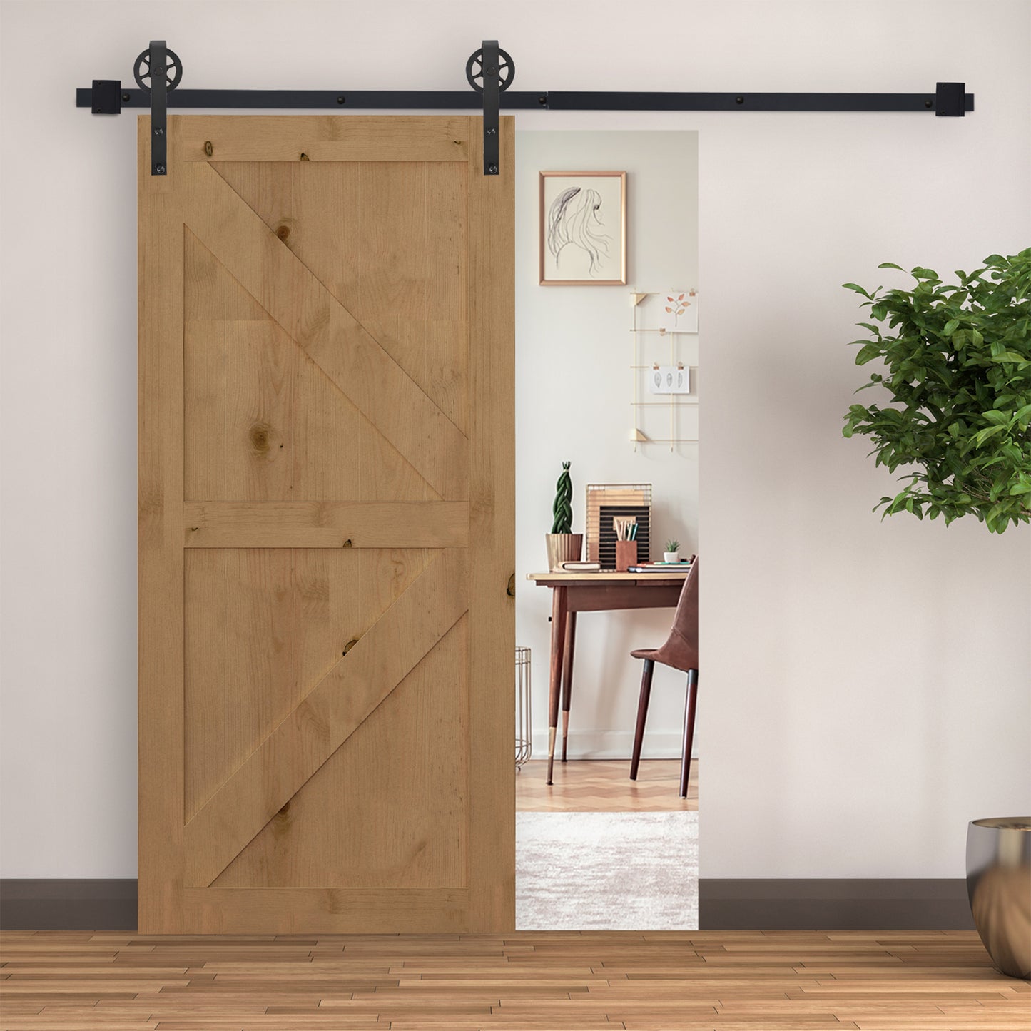 6.6 FT/ 2000mm Carbon Steel Sliding Barn Door Kits Hardware Closet Set Track System for Single Wooden Door Industrial Wheel S