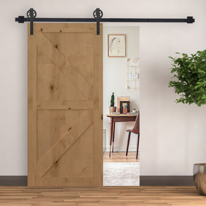 6.6 FT/ 2000mm Carbon Steel Sliding Barn Door Kits Hardware Closet Set Track System for Single Wooden Door Industrial Wheel S