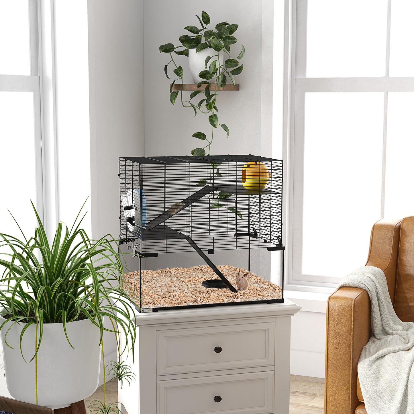 3 Tiers Hamster Cage, Gerbil Cage with Deep Glass Bottom, Non-Slip Ramps, Platforms, Hut, Exercise Wheels, Water Bottle