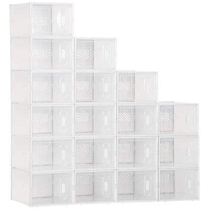 18PCS Clear Shoe Box, Plastic Stackable Shoe Storage Box for UK/EU Size up to 8.5/43 with Magnetic Door for Women/Men