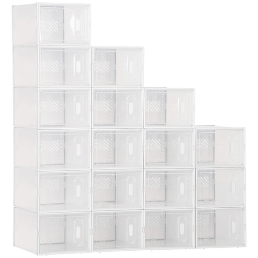 18PCS Clear Shoe Box, Plastic Stackable Shoe Storage Box for UK/EU Size up to 8.5/43 with Magnetic Door for Women/Men