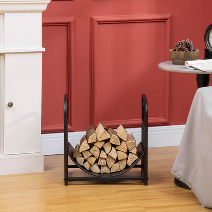 Metal Firewood Log Holder Indoor Outdoor Firewood Rack Inner Arced Fireplace Wood Storage Shelf w/ Bear Shape Design