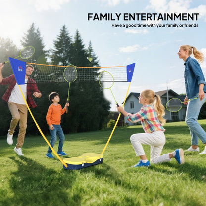 2.8m Portable Folding Badminton Net Set with 4 Badminton Rackets and 2 Nylon Shuttlecocks for Adults Kids Indoor Outdoor