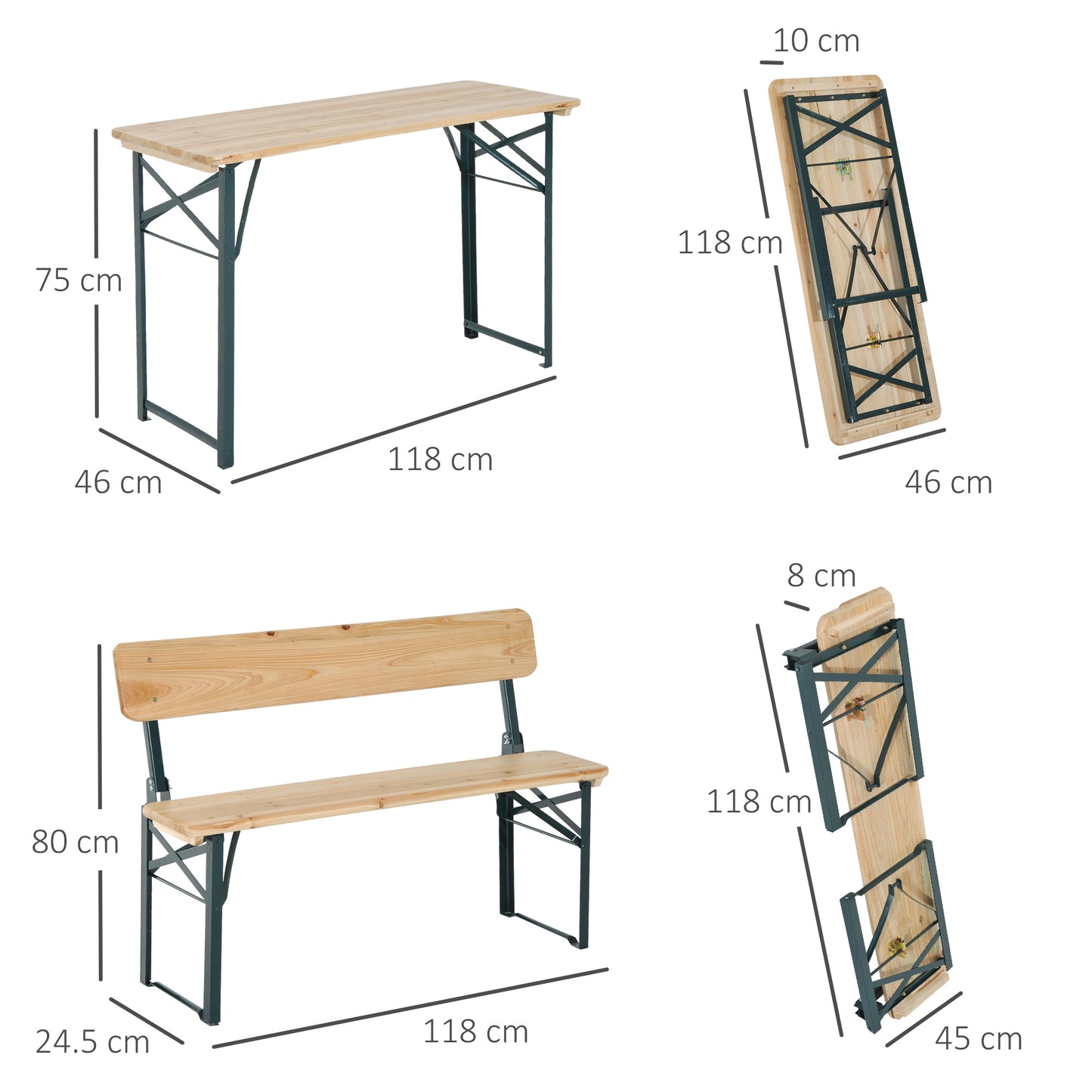 Portable Folding Camping Picnic Trestle Beer Table and 2 Bench Set Wooden Garden Furniture Patio Dining Party BBQ Chairs Stoo
