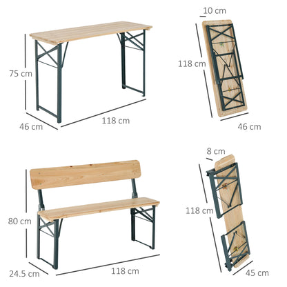 Portable Folding Camping Picnic Trestle Beer Table and 2 Bench Set Wooden Garden Furniture Patio Dining Party BBQ Chairs Stoo