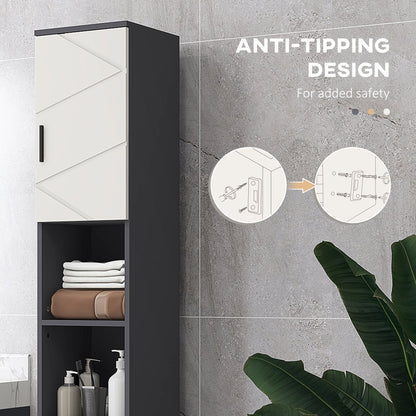 Line Embossed Tall Bathroom Storage Cabinet with Three-position Adjustable Shelves for Minimalist Style - Grey