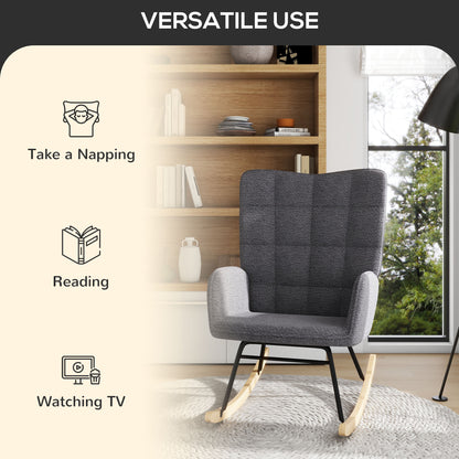 Berber Fleece Nursery Glider Rocker for Nursing, Wingback Rocking Chair for Living Room, Dark Grey