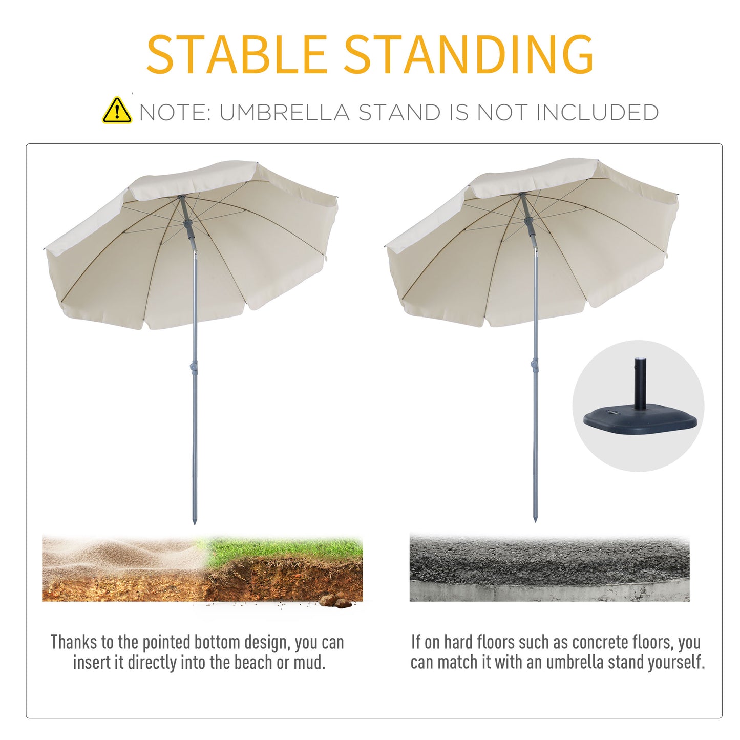 2.2m Beach Umbrella, Portable Parasol with Tilting Function, Outdoor Sunshade Shelter with 8 Ribs for Garden, Pool and Patio
