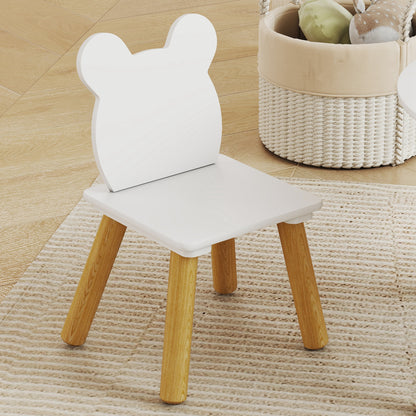 3-Piece Kids Activity Table Set with Centre Mesh Bag, Bear-Shaped Backrest, for Arts and Crafts, Reading, White