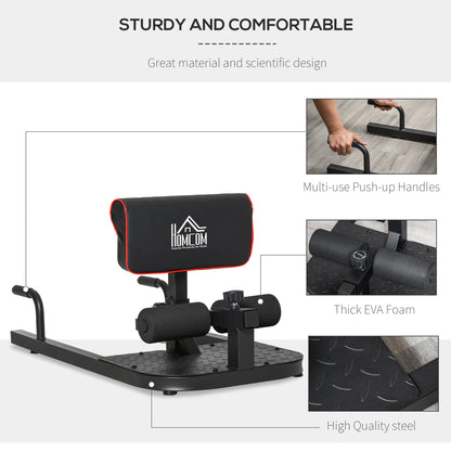 Squat Machine with Push Up Stand, Padded Hip Thrust Bench with Adjustable Cushion for Home Gym Work Out, Black
