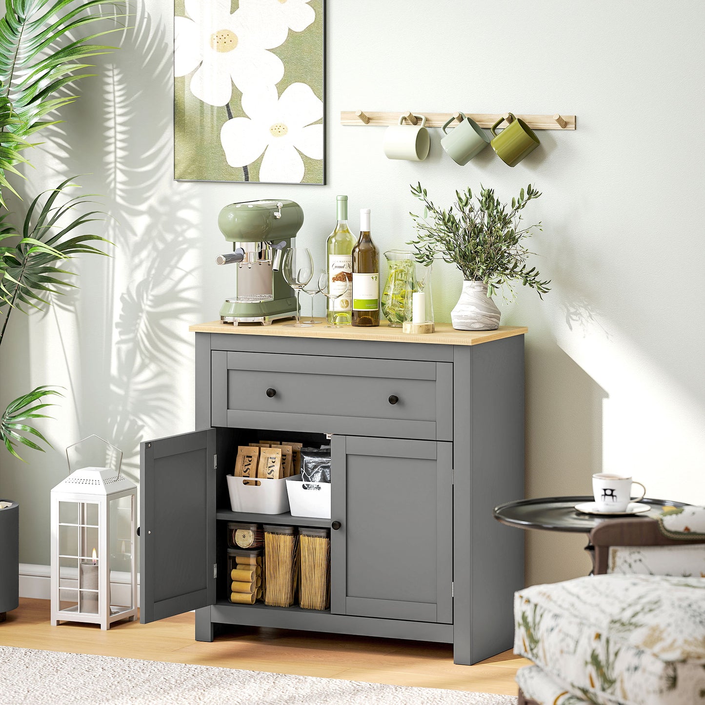 Sideboard Storage Cabinet, Morden Kitchen Cupboard with Adjustable Shelf, Drawer and Double Doors, Sideboard for Living Room