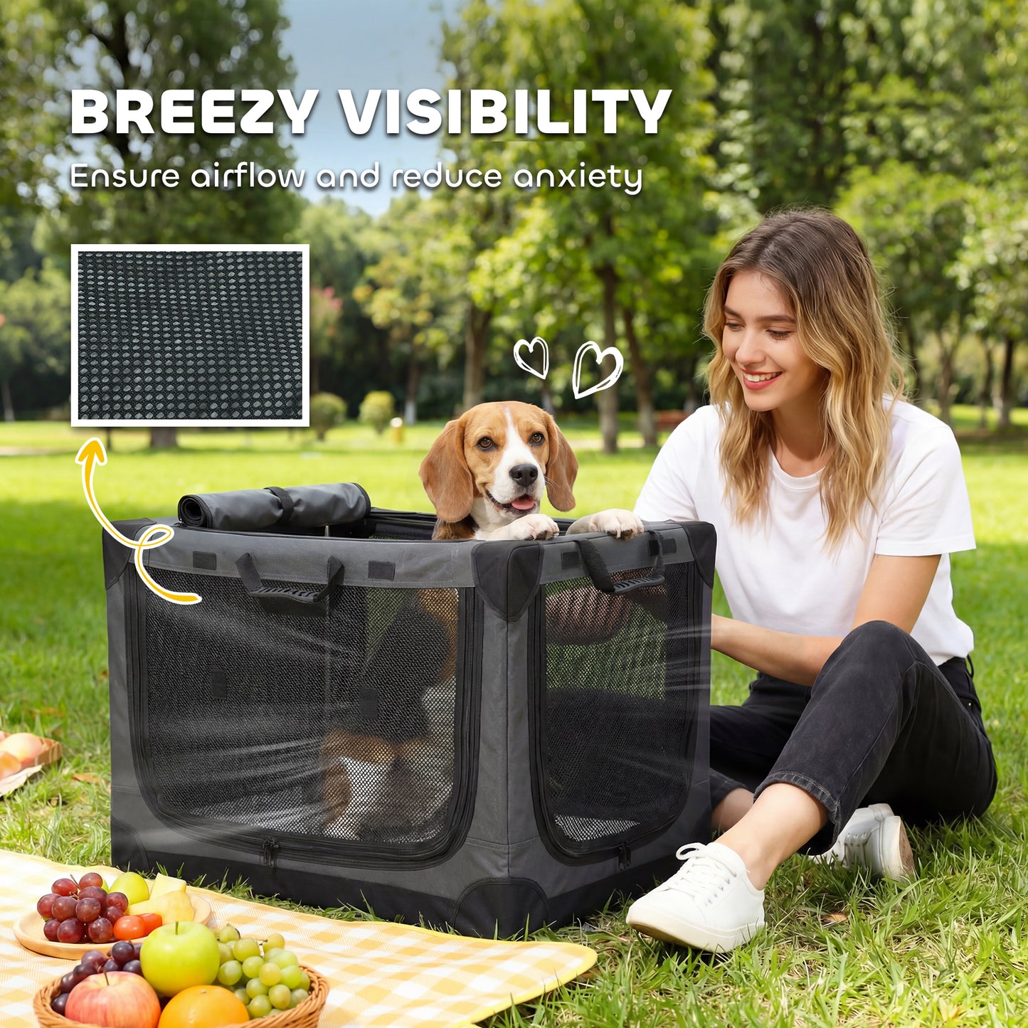 Soft Dog Crate Pet Travel Crate 76 x 54 x 54 cm with Removable Pad Mesh Window Army Green