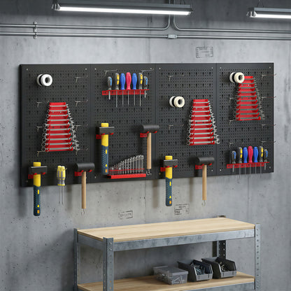 38 Pcs Wall-Mounted Pegboard with 4 Boards, Garage Tool Storage Unit Black and Red