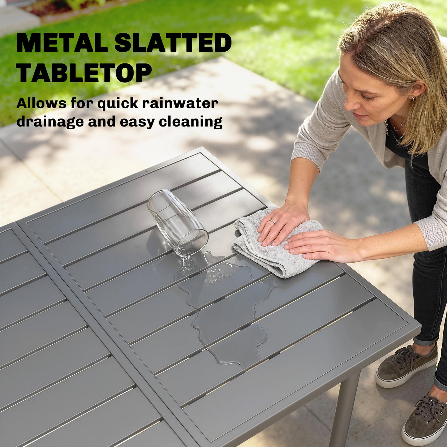 Garden Dining Table for 6 Person, 165 x 80 cm Rectangular Outdoor Dining Table with Slatted Top