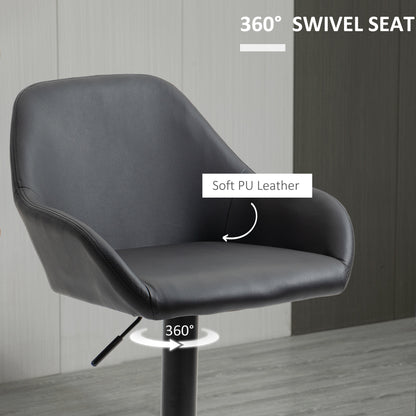 Adjustable Bar Stools Set of 2, Swivel PU Leather Barstools with Backrest & Footrest, Black