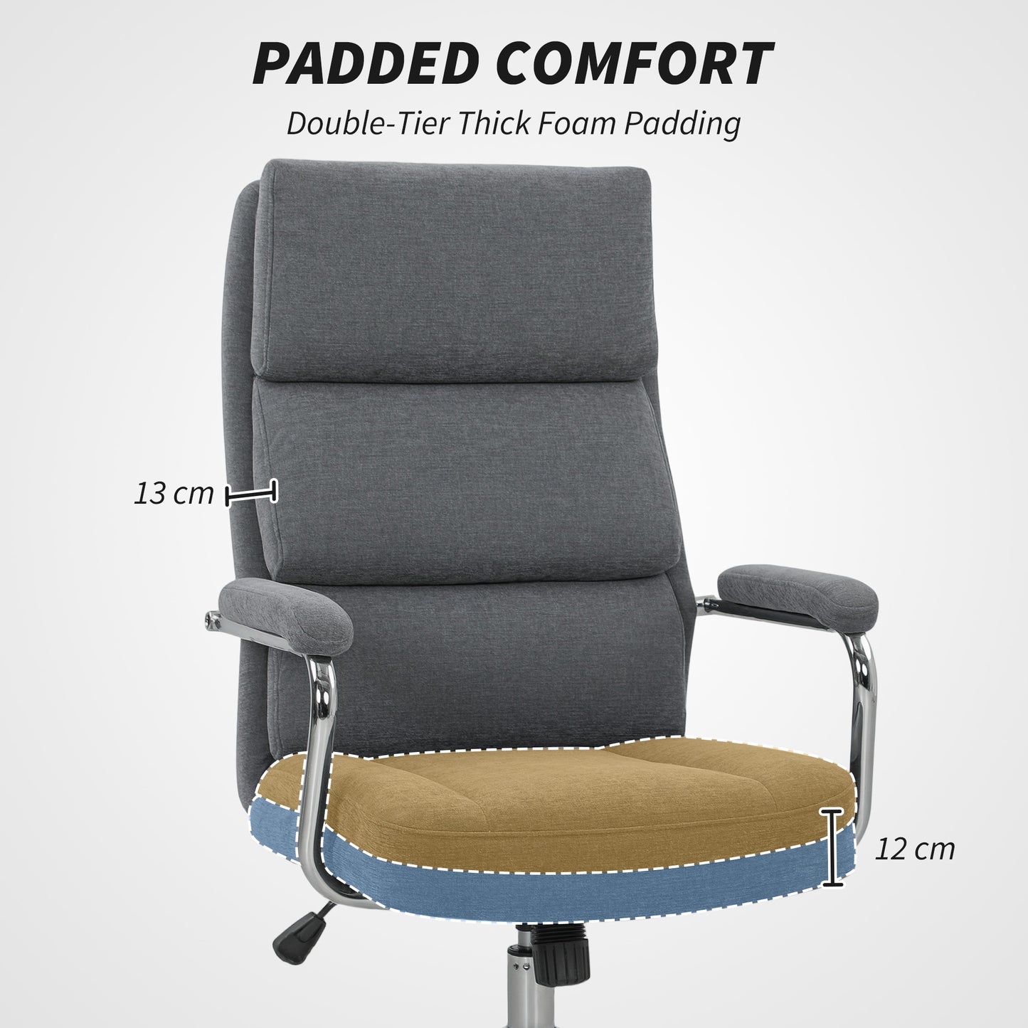 Executive Office Chair, Linen Fabric Computer Desk Chair with Double-Layer Back Cushion, Rocking Function