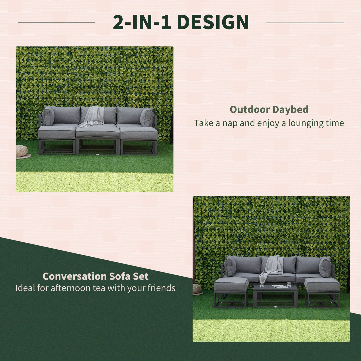 6 Piece Outdoor Couch, Sectional Sofa Set with Aluminum Patio Conversation Furniture, Grey