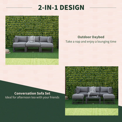 6 Piece Outdoor Couch, Sectional Sofa Set with Aluminum Patio Conversation Furniture, Grey