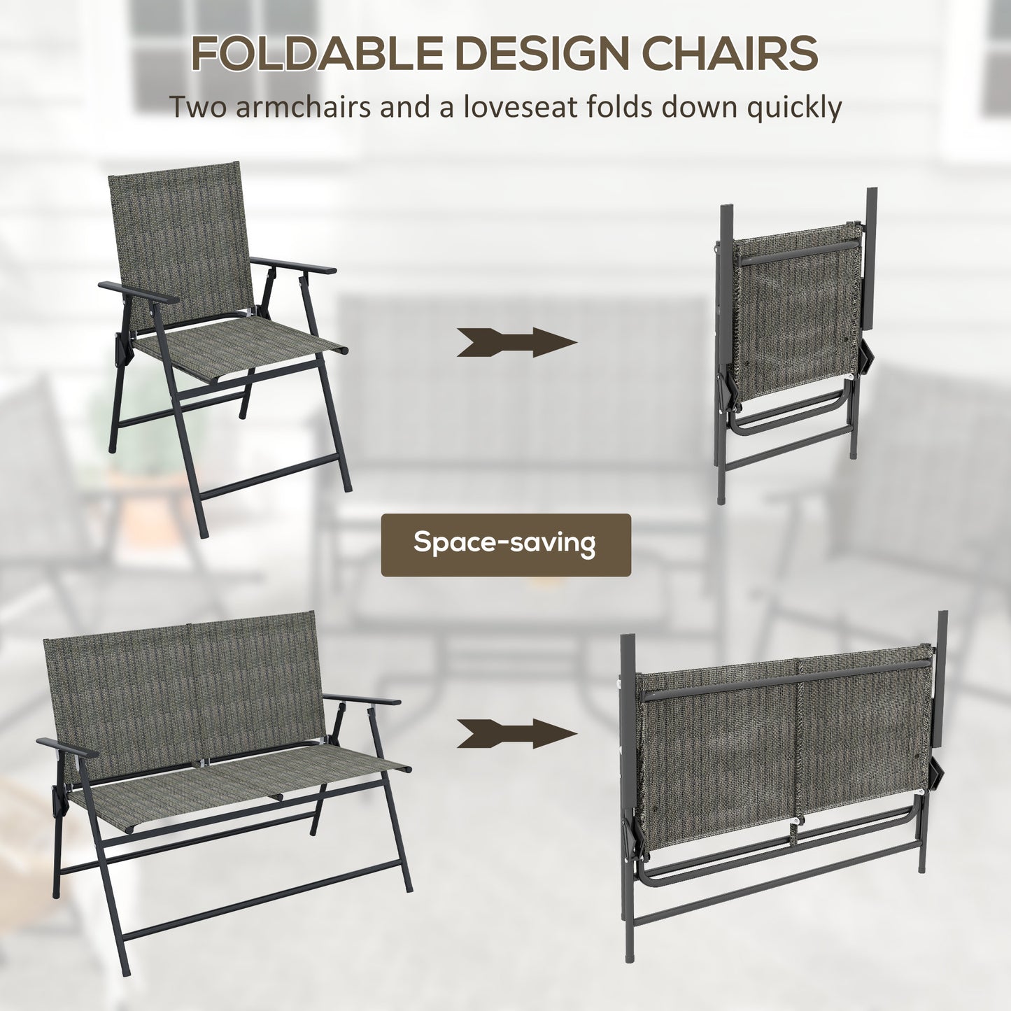 Four-Piece Metal Garden Sofa Set - Mixed Brown