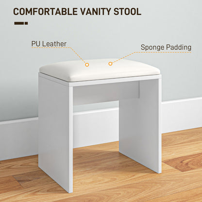 Dressing Table and Stool Set, with Storage - White