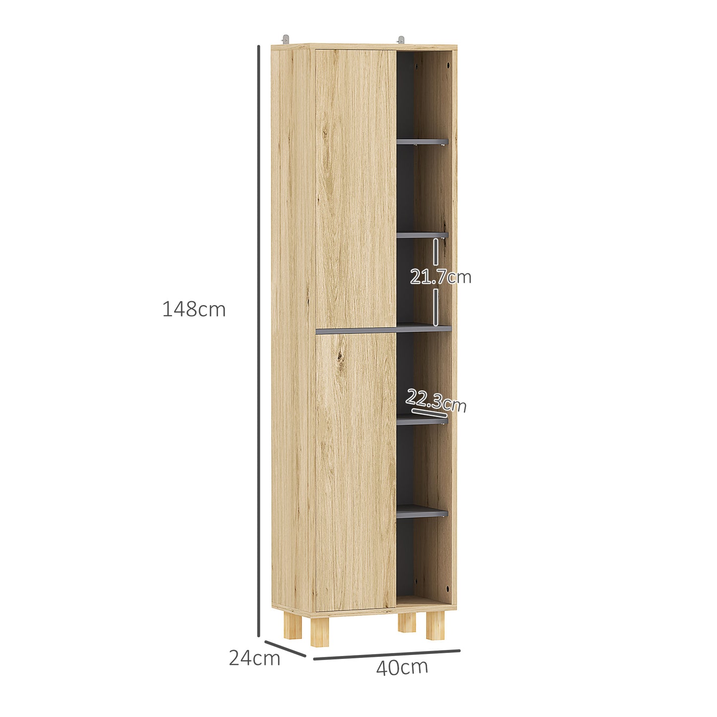 Multi-Storage Slim Bathroom Cabinet - Wood-Effect