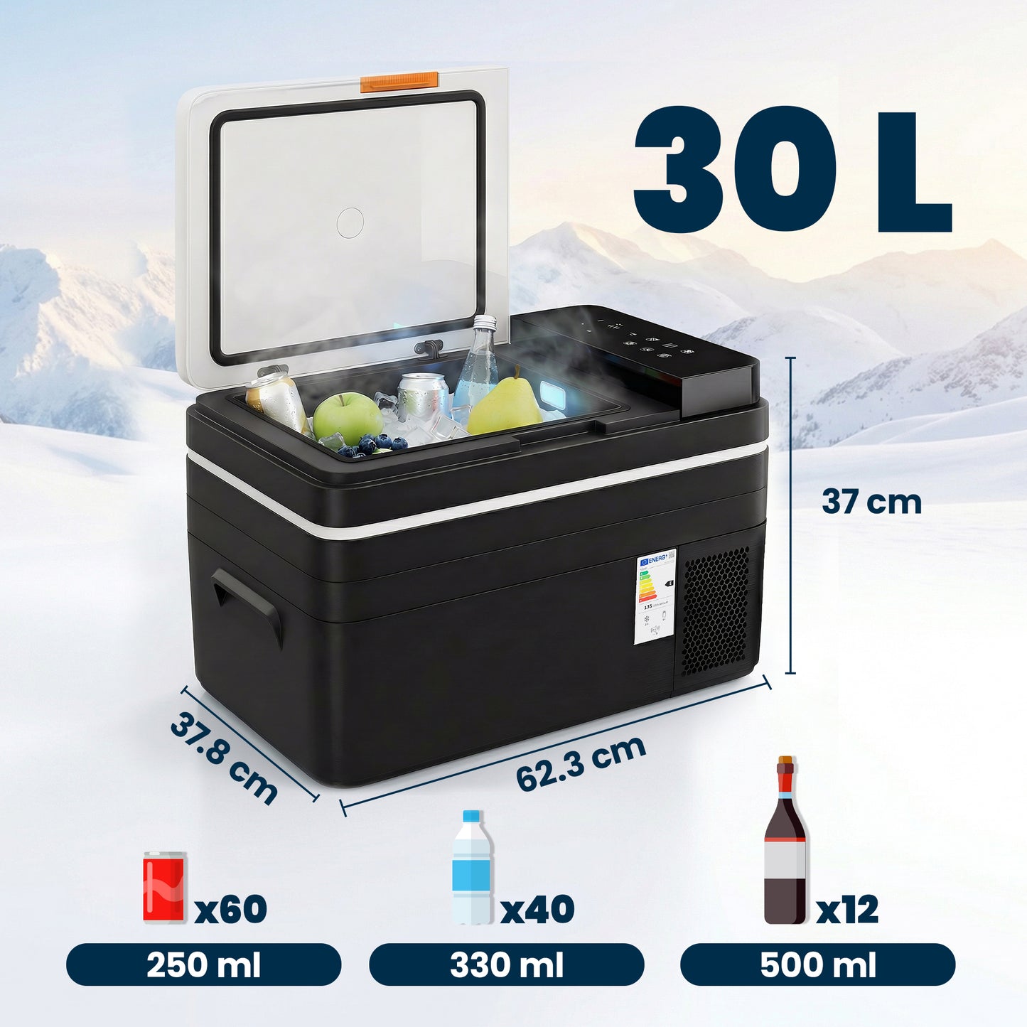 30L Compressor Car Fridge Freezer, Camping Refrigerator with App Control, 12/24V DC and 100-240V AC, Black