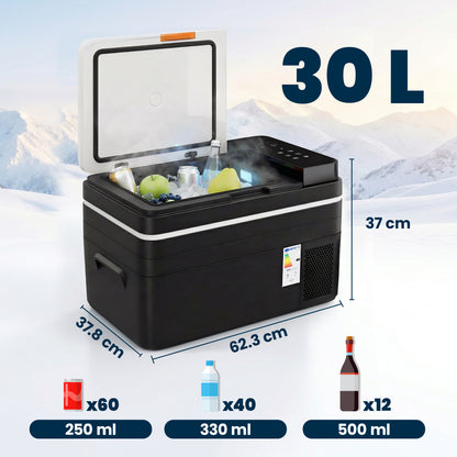 30L Compressor Car Fridge Freezer, Camping Refrigerator with App Control, 12/24V DC and 100-240V AC, Black