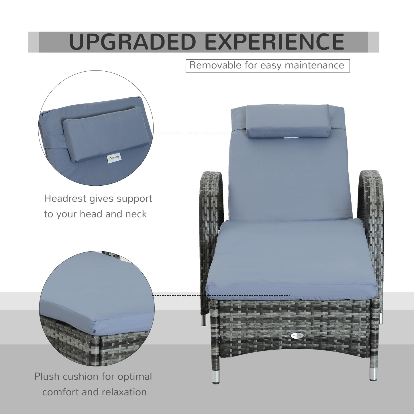 Garden Rattan Furniture Single Sun Lounger Recliner Bed Reclining Chair Patio Outdoor Wicker Weave Adjustable Headrest