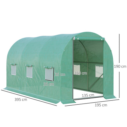 4 x 2 x 2 m Polytunnel Greenhouse with Roll-up Door and 6 Mesh Windows