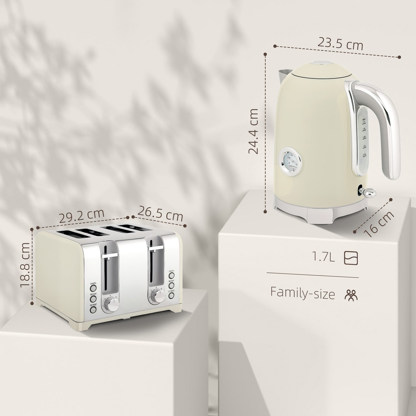 Retro 3000W Kettle and Toaster Set - Grey