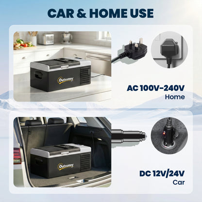 16L Portable Car Fridge, -20℃ to 10℃ Adjustable Temperature - Black/Grey