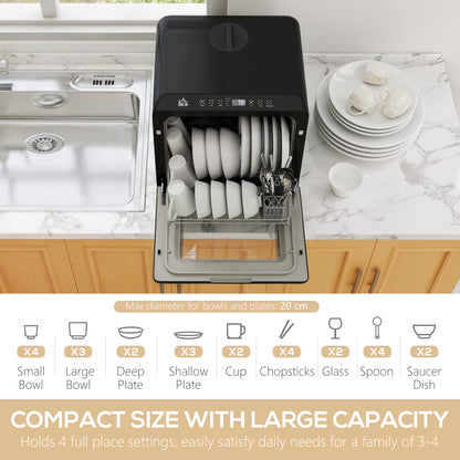 6L Five-Mode Tabletop Dishwasher - Black