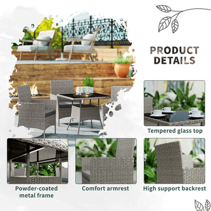Five-Pieces Rattan Dining Set - Light Grey
