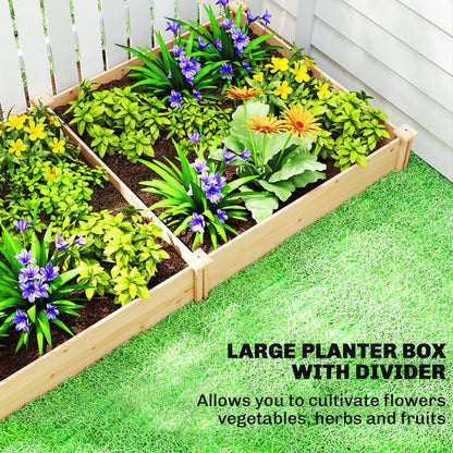 Raised Garden Bed, Wooden Planter Box with Divider and Open Bottom for Flowers, Herbs, Vegetables, DIY Painting